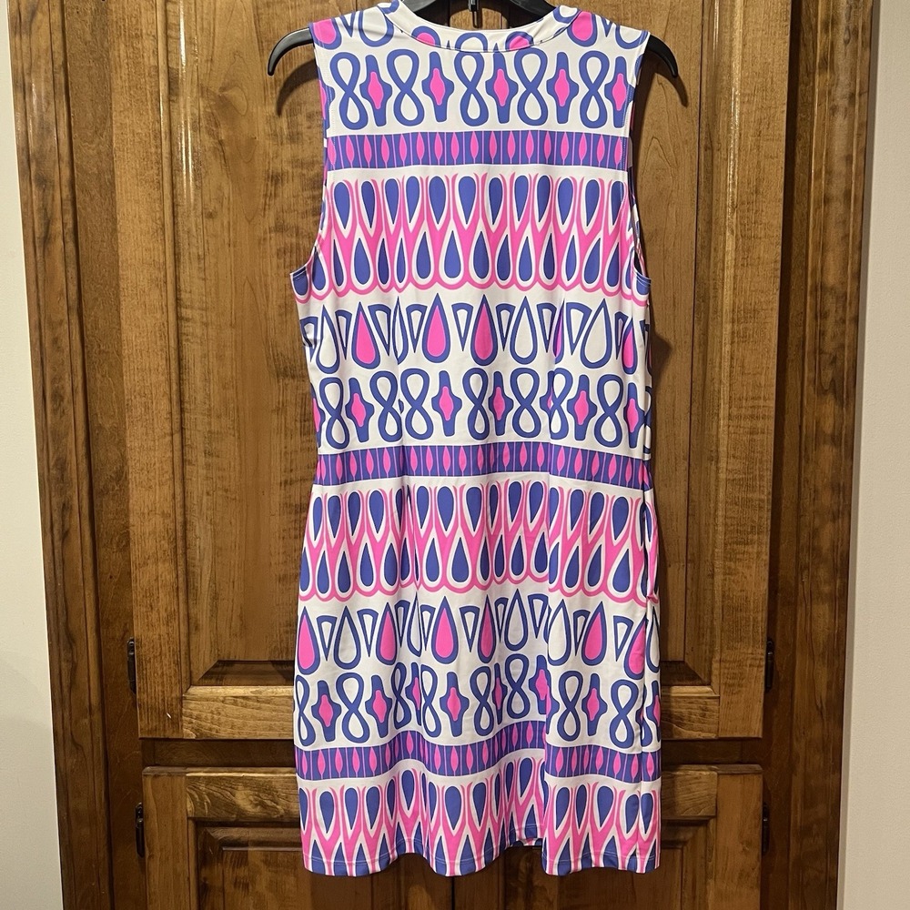 Britt By Britt Ryan Dress Sleeveless V Neck Stretch Sheath Blue Pink Large View 5